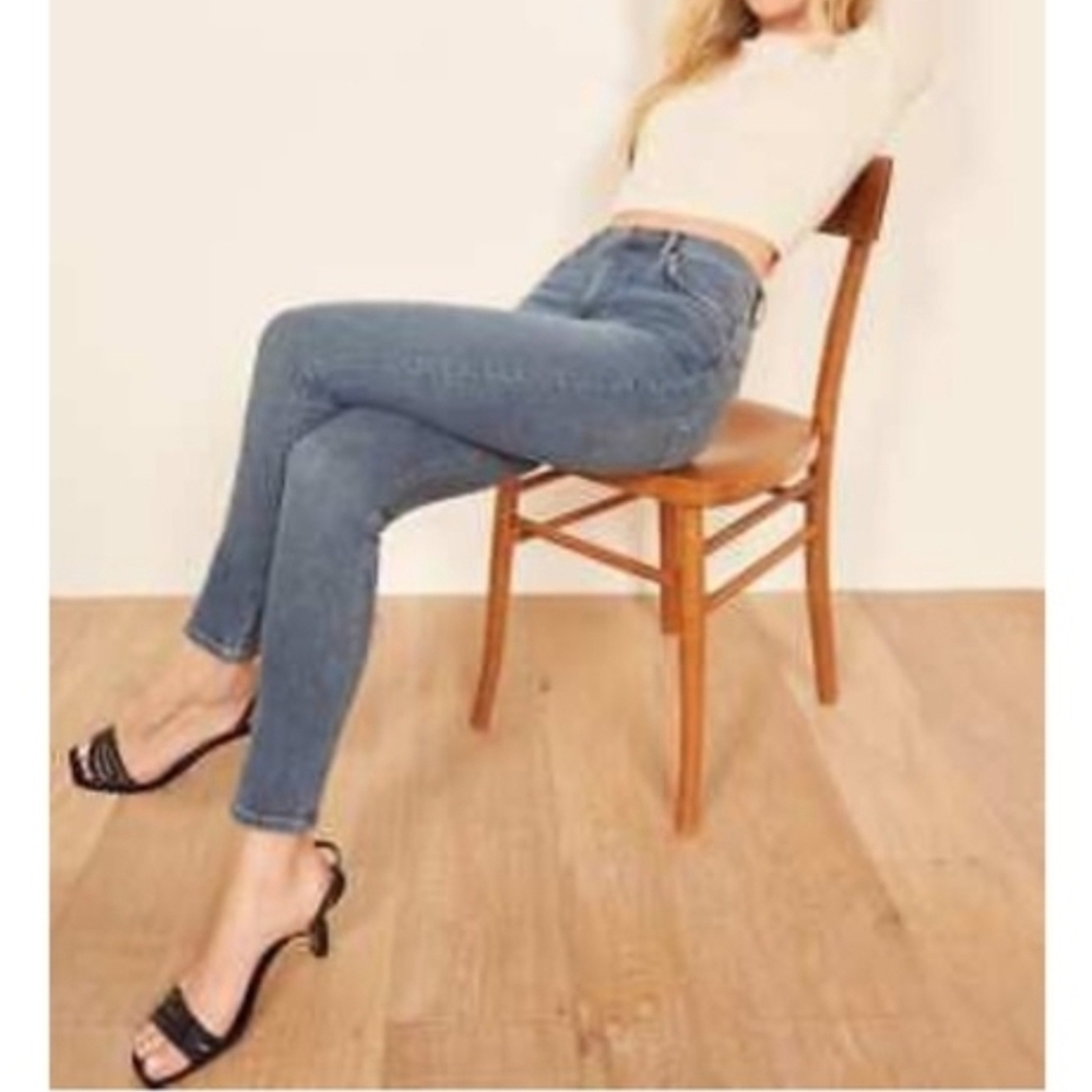 Reformation Jeans high-rise Skinny Strechy Meduim Wash blue denim Size 28 - Picture 6 of 16